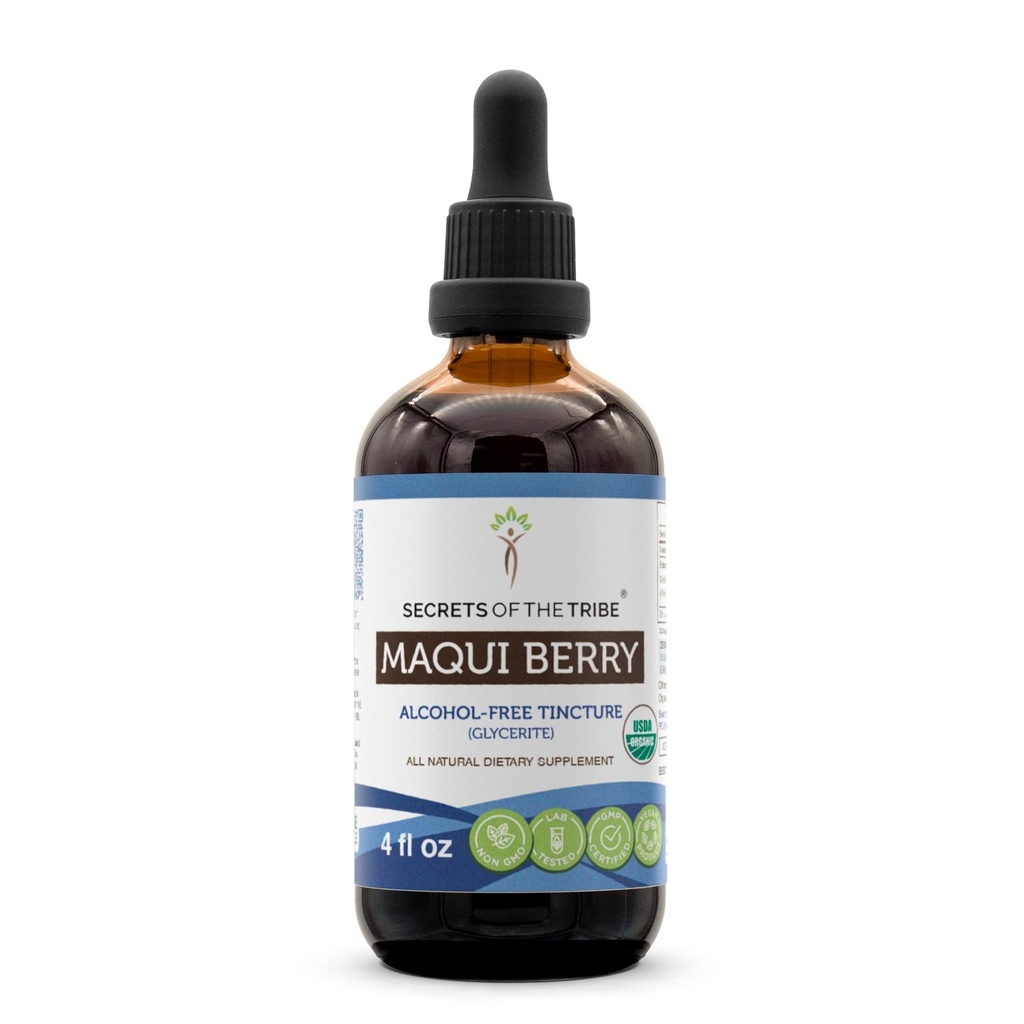 Secrets of the Tribe Maqui Berry USDA Organic | Alcohol-Free Extract, High-Potency Herbal Drops | Made from 100% Certified Organic Aristotelia chilensis Dried Berry (4 oz)
