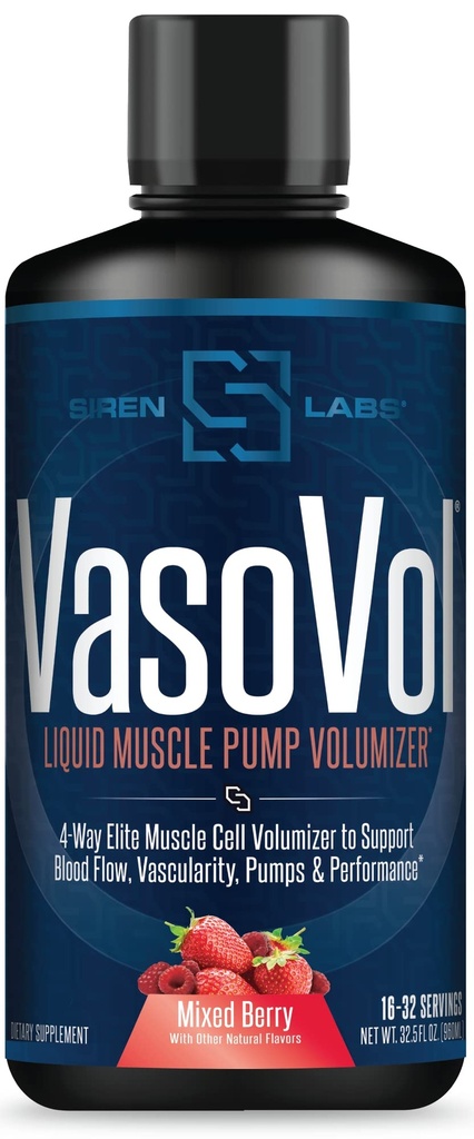 Vaso-VOL Pompe à Muscle Liquide Volumizer avec Sulfate d'Agmatine - Préentraînement pour les hommes à prendre vos séances d'entraînement au niveau suivant avec vasculaire et performance (Berry mixte)