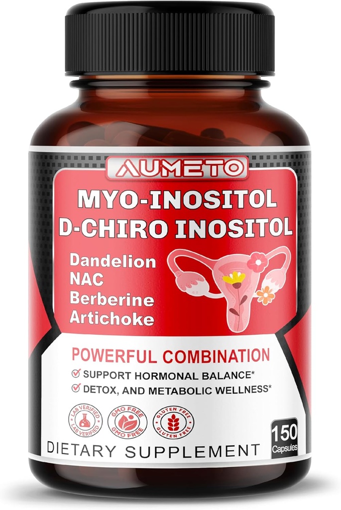 Myo-Inositol + D-Chiro Inositol 150 Capsules met Folate, NAC, Berberine, CoQ10, en Detox Blend 
