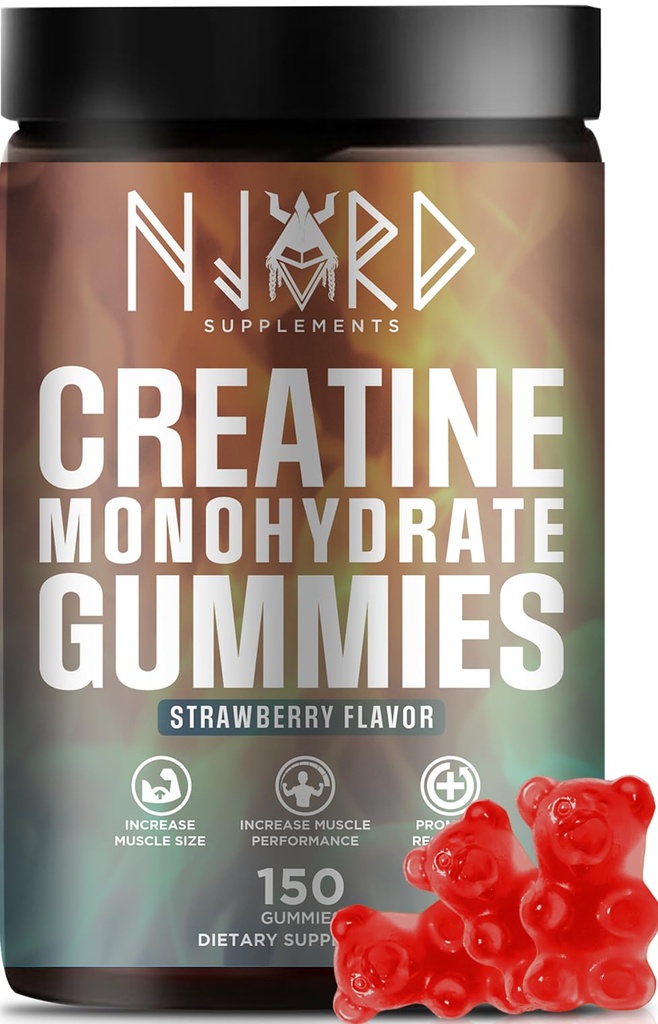 Creatine Monohydrate Gummy Candy, Low Sugar, 30 Servings, 5g of Creatine Per Serving, Vegan, Gluten-Free, Bodybuilding Recovery Supplement to Increase Muscle Size and Strength