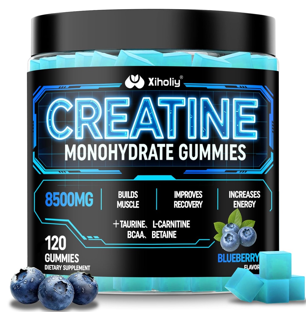 Creatine Monohydrate Gummies for Men & Women - 8500mg Creatine Gummies for Muscle, Recovery, Energy Boost - Pre Workout Supplement with Taurine, BCAA & B6B12 - Sugar-Free 120 Count, Blueberry Flavor