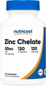 Nutricost Zinkchelate 50mg, 120 Vegetarische Capsules - Glutenvrij en niet-GMO