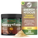 EarthNutri Energy + Focus Powder Supplement - Energy Boost & Helpt Concentratie met PeakO2, AlphaSize, Cognizin, PurCaf, Theacrine, Acetyl L-Carnitine L-Tyrosine 