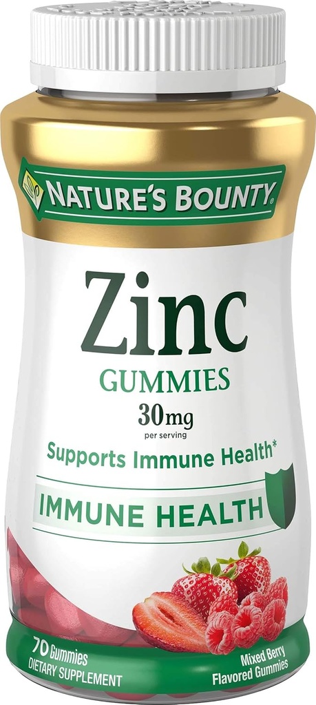 Nature's Bounty Zink Gummies by Nature's Bounty 30mg 70 Mixed Berry Flavored Gummies, 70 Count