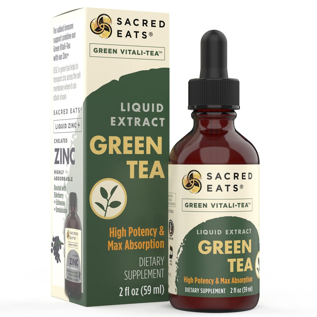 Gouttes d'extrait liquide de thé vert - Supplément de support immunitaire (antioxydants et polyphénols). Il favorise l'énergie douce. Ingrédients organiques, sans OGM, sans alcool et sans gluten (non aromatisés)