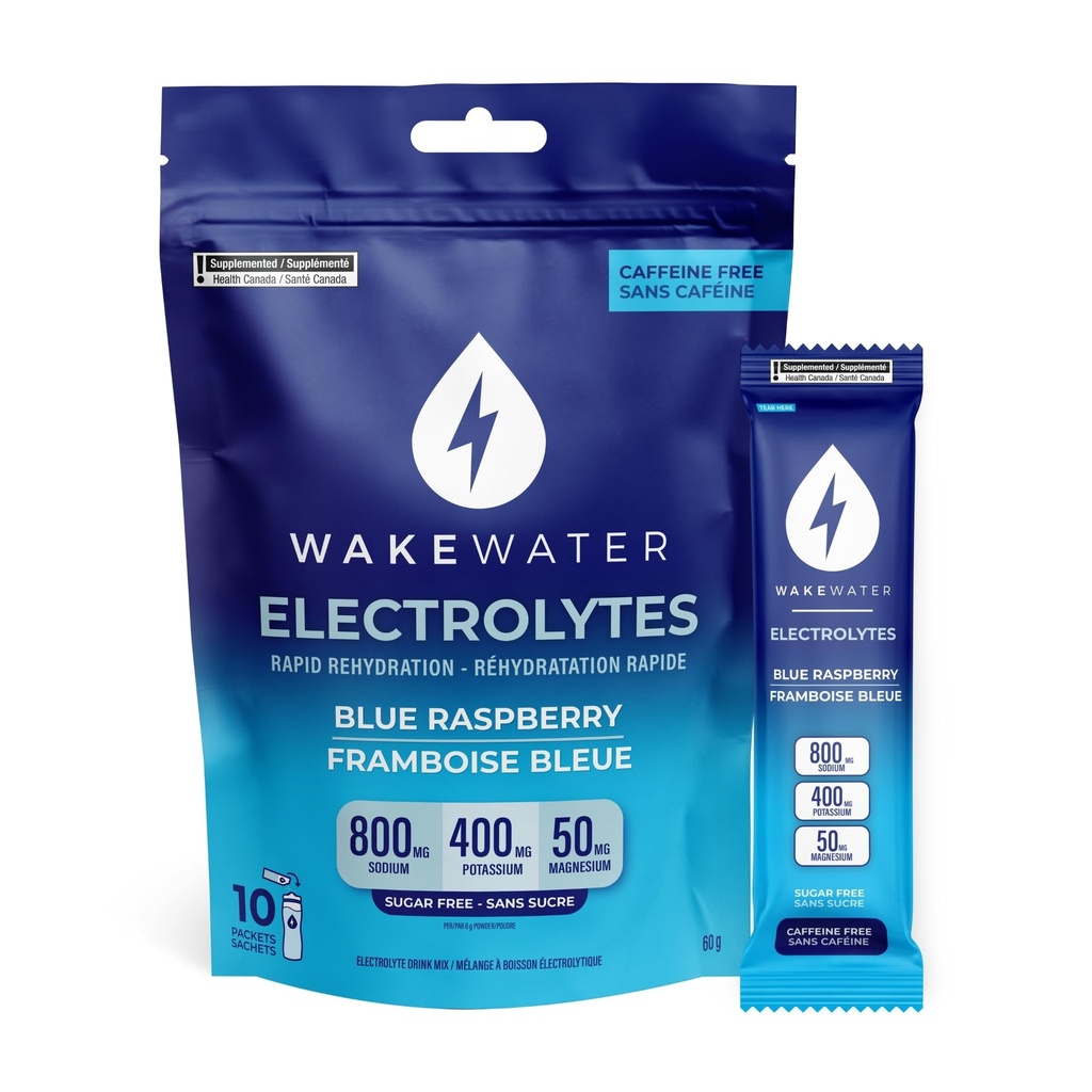 Wake Water Sugar Free Electrolyte Packets, Hydration Powder, Keto & Paleo Friendly Electrolyte Drink Mix, Fasting Hydration Packs, Travel Essentials, Pack of 10 (6g Each), Blue Raspberry