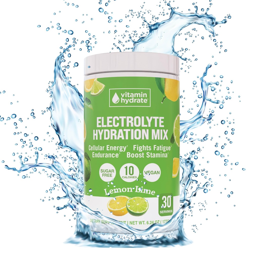 Vitamin Hydrate Electrolyte Hydration Mix, Electrolytes Powder, Supports Hydration with Coconut Water, Keto Friendly, Vegan, Sugar Free, Lemon Lime, 30 Servings