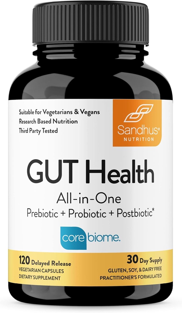 Sandhu's Gut Health - Prébiotiques, Probiotiques, Postbiotiques et L-Glutamine.