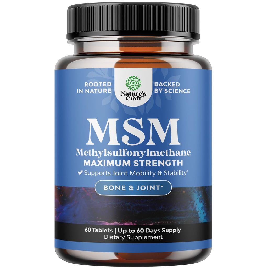 Pure MSM Supplement Tablets Joint Support for Increased Flexibility with Youthful Collagen Boosting Pills and Antioxidant Supplement for Men and Women