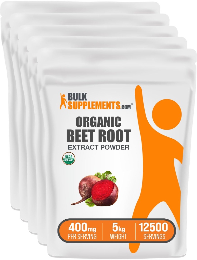BulkSupplements.com Organic Beet Root Extract Powder - Beetwortelpoeder, Nitrik Oxide Supplement - Vegan & Glutenvrij, 400mg per portie, 1kg (2,2 lbs) (verpakking van 5)