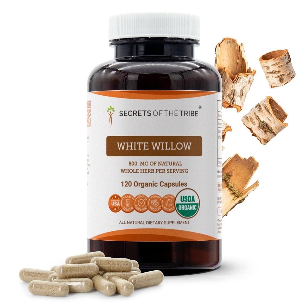 Geheimen van de Stam Witte Wilg Capsules 800 mg USDA Biologische Witte Wilg (Salix Alba) Gedroogde Bast (120 capsules)