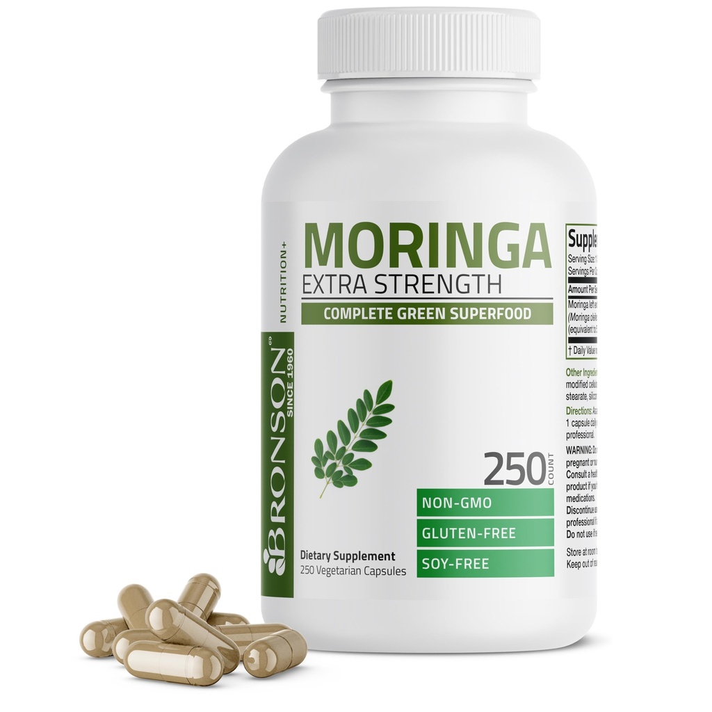 Bronson Moringa Extra sterkte Capsules Moringa Oleifera Poeder, 250 Tel.