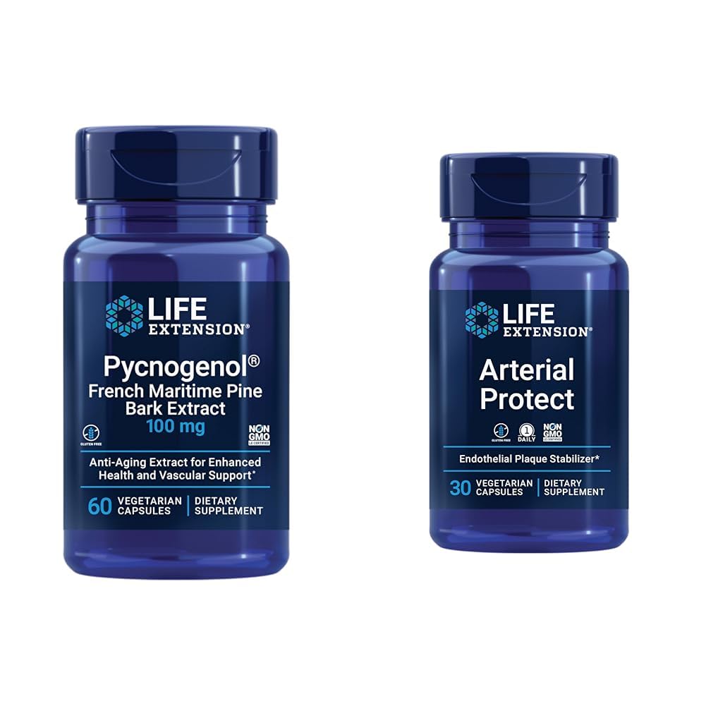 Life Extension Pycnogenol French Maritime Pine Bark & Gotu Kola Arterial Health Supplements - 60 & 30 Vegetarian Capsules