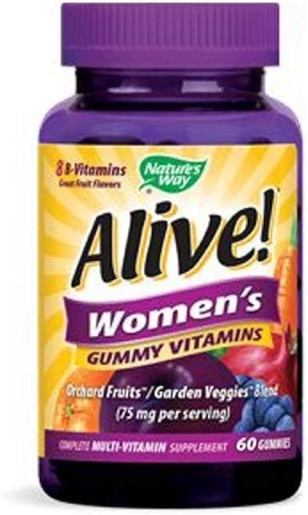 La nature est vivante ! Femmes Gummy Multivitamine, 16 Vitamines et minéraux, Métabolisme énergétique*, Peau et ongles de cheveux*, Végétarien, Mélange de baies parfumées, 60 Gummies (paquetage mai vary)