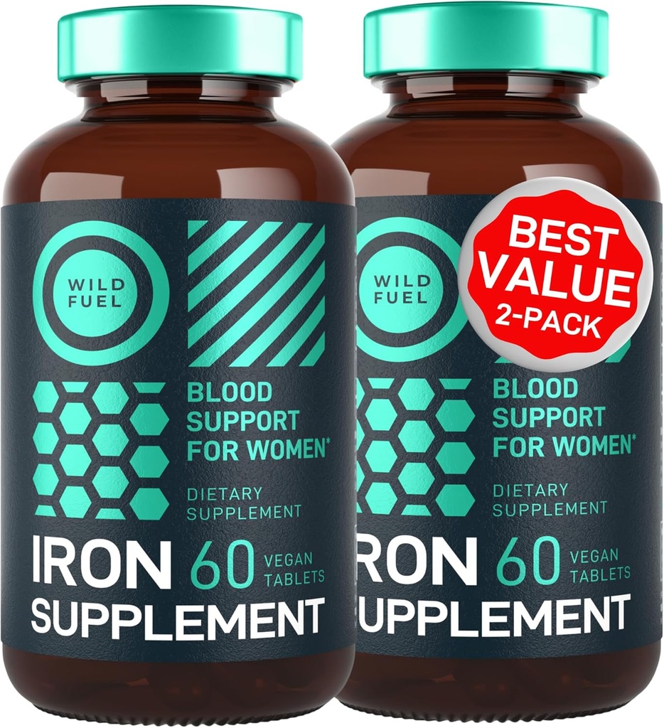 Vegan Iron Supplement for Women with Folic Acid - 35 mg Blood Builder Ferrous Sulfate, Folic Acid 400 mcg - Iron Pills for Women with Anemia & Zwangerschap Support - 120 Glutenvrije tabletten - 2Pack
