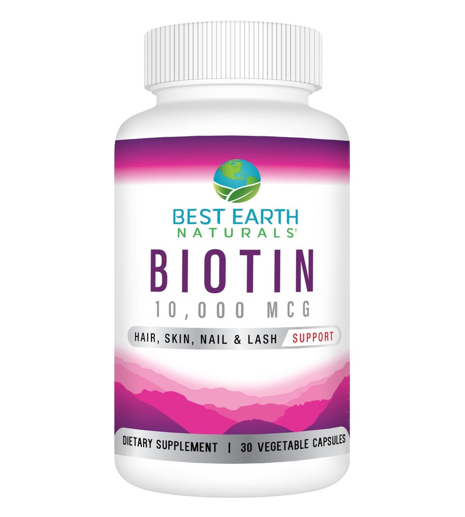 Best Earth Naturals Biotin 10,000mcg - Extra Strength Biotin Vitamin Supplement to Support Hair Growth, Strong Nails, Long Eye Lashes and Healthy Skin