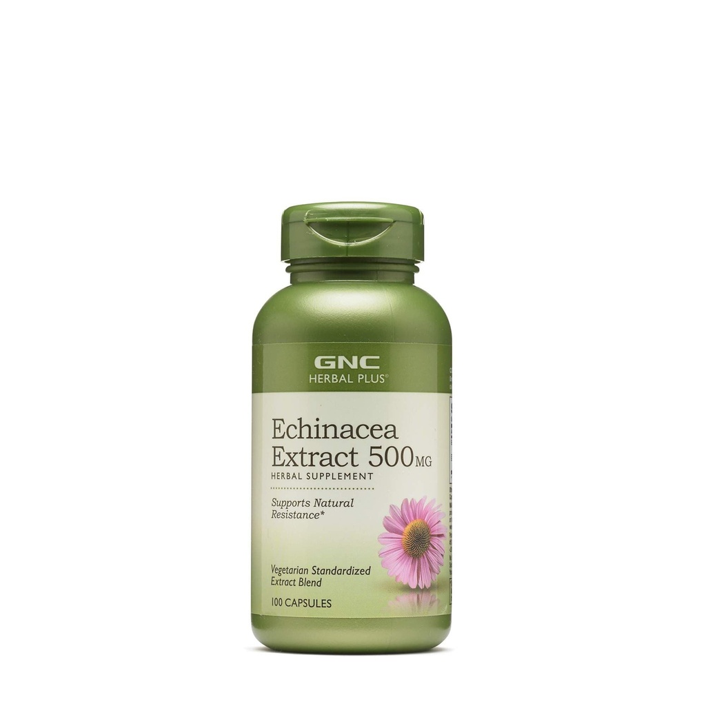 GNC Herbal Plus Echinacea Extract 500mg Supplément, Végétarien, soutient la résistance naturelle, 100 portions
