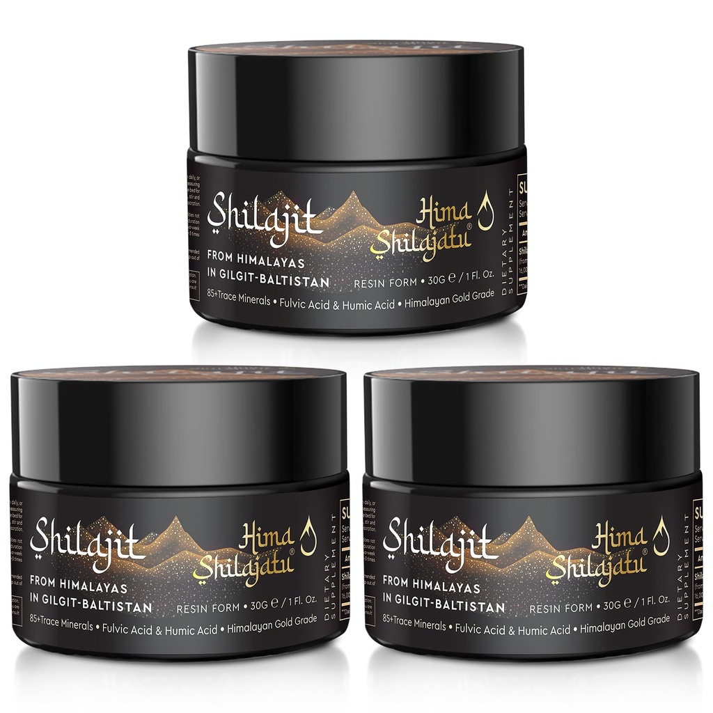 Shilajit Purest Himalaya Organic Shilajit Resin - Gold Grade 100% Purity Shilajit with Fulvic Acid & 85+ Trace Minerals Complex for Energy & Immune Support, Pack of 3 (6 maanden supply)