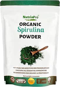USDA Organic Spirulina Powder for Juice and Smoothy Mix; 100% natuurlijk en glutenvrij, met hoog eiwit, vitamines, antioxidanten en mineralen (12 Ounces) (1)