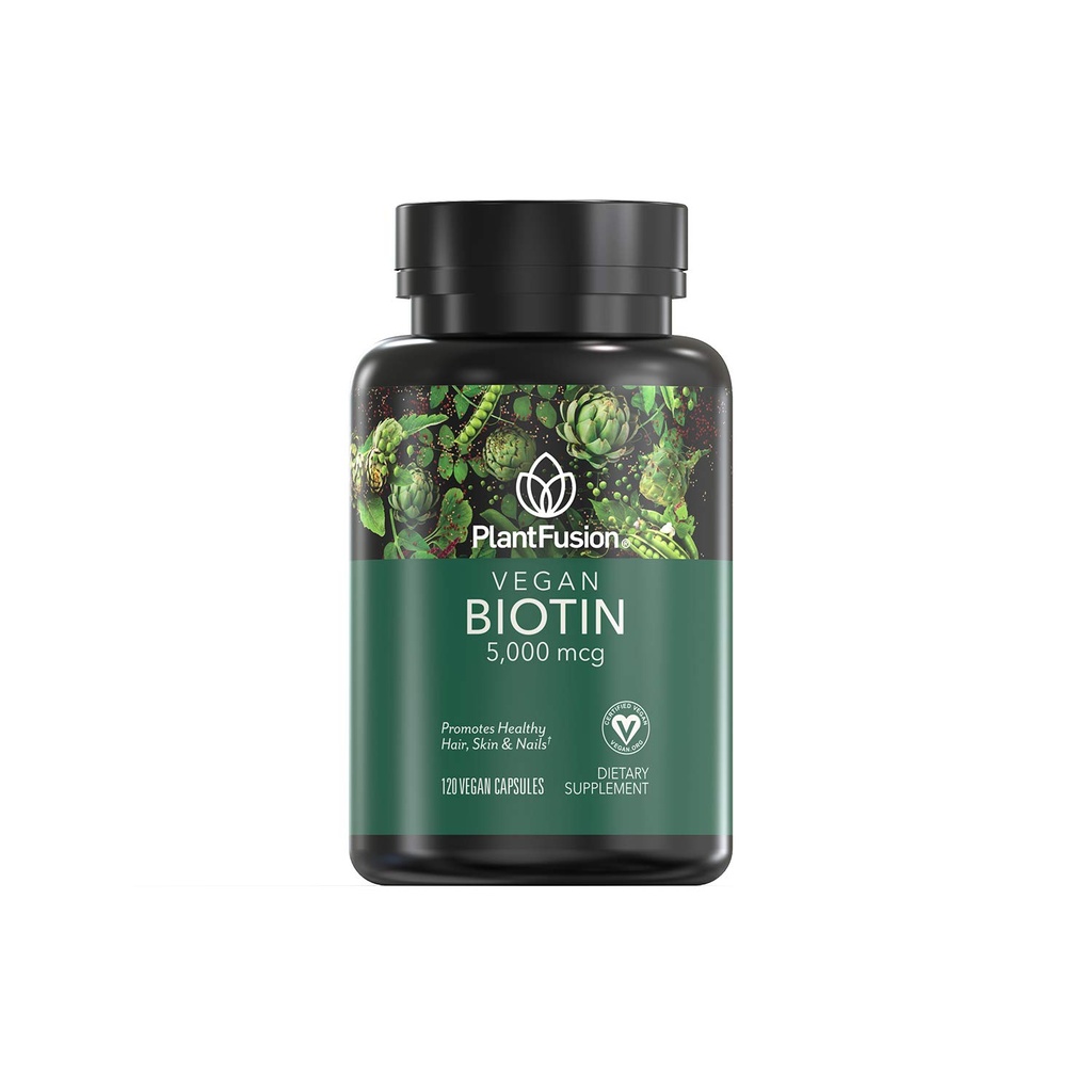 PlantFusion Vegan Biotin van, Premium Vegan Biotin voor vrouwen en mannen (5000mcg), natuurlijke haarhuid en nagels Vitaminen, 120 Vegan Capsules