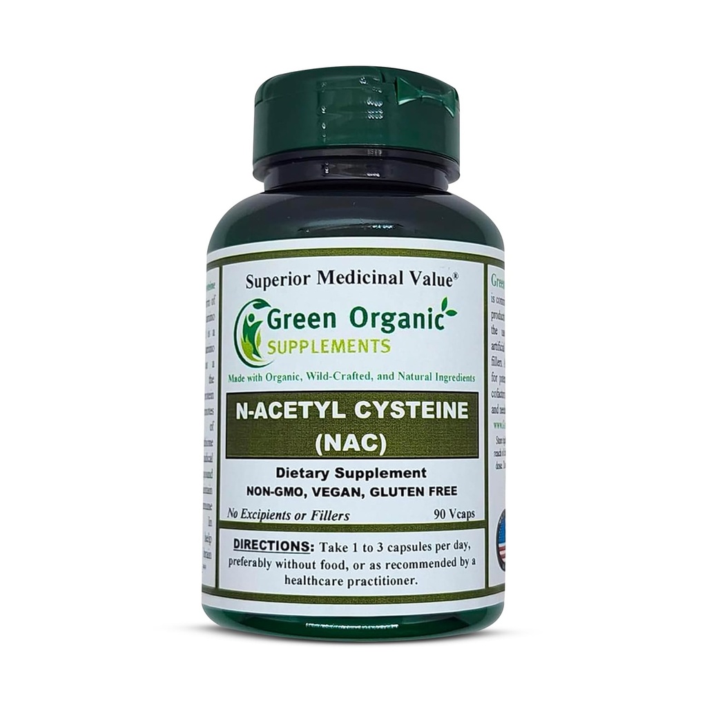 Green Organic Supplements' N-Acetyl Cysteine (NAC), 90 VCaps, High Absorbable, Non-GMO, Glutenvrije 