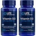 Levensverlenging Vitamine D3 25 mcg (1000 IE), Immuunsysteemondersteuning, Bone Health, Whole-Body Health, Value Size, Gluten-Free, Non-GMO 2 Pack - 2 x 250 Softgels