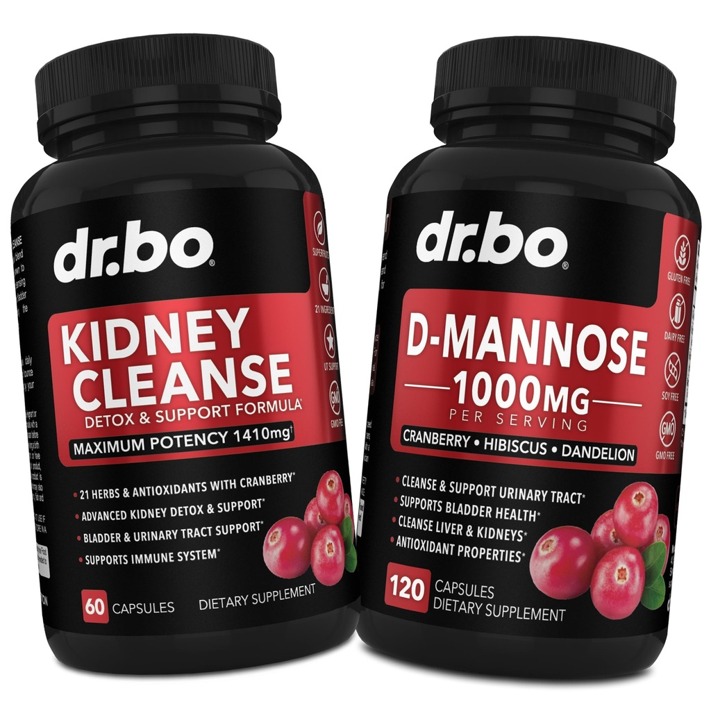 Nier Reiniging & D Mannose Supplementen - Nieren Detox Ondersteuning Supplement, D-Mannose 500mg 1000mg Capsules - DMannose & Natural Cranberry ter ondersteuning van nieren, blaas en urine Tract Health Supplementen