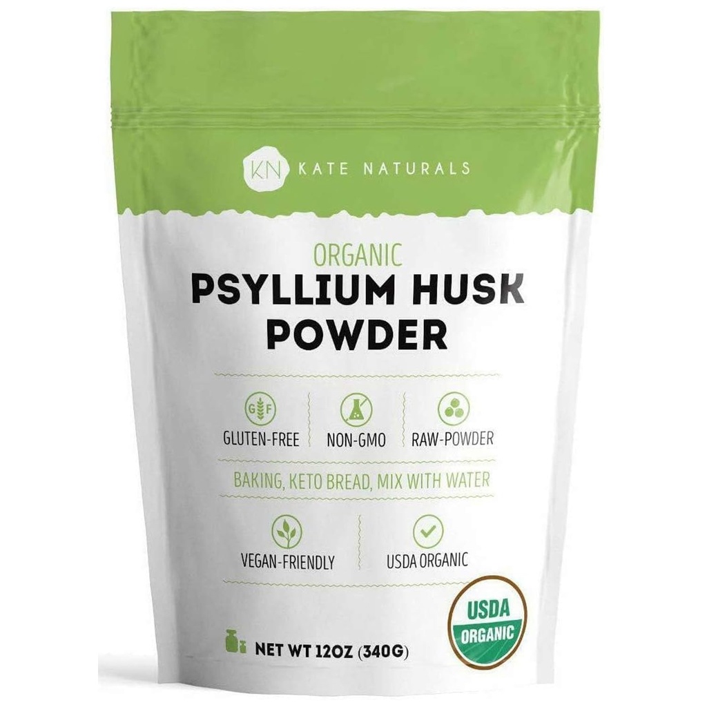 Kate Naturals Psyllium Husk Powder for Baking, Fiber & Digestie. Psylliumzaadpoeder voor honden en katten (12oz, biologisch, glutenvrij, huisdierkluis)