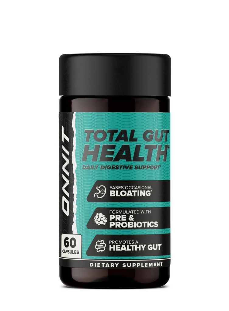 ONNIT Total Gut Health Dagelijkse Digestieve Ondersteuning, IgenTM Non-GMO Tested Digestie Supplement voor vrouwen en mannen met 7 Strains van Probiotica, Prebiotica, Enzymen en Betaine HCL, 60 Tellen