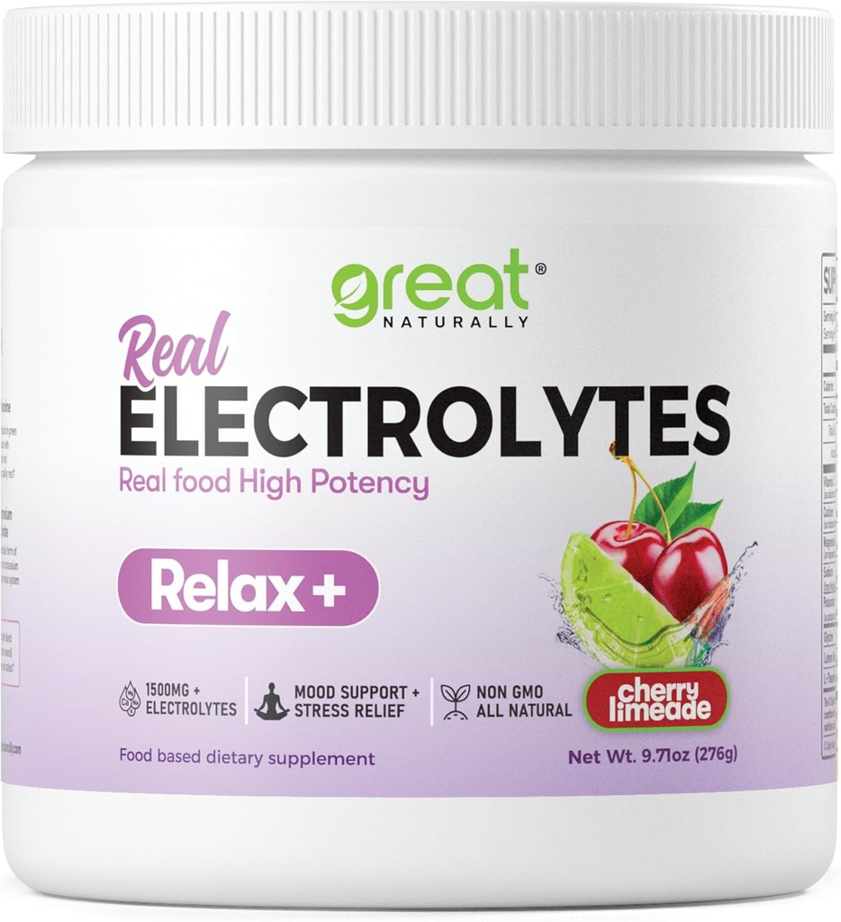 Relax+ Cherry Limeade Calming Electrolyte Supplement: Hydration & Mood Ondersteuning voor ontspannen, Stress Relief, Adrenal & Cortisol Ondersteuning - Glycine, L-Theanine, Lemon Balm - USA Made