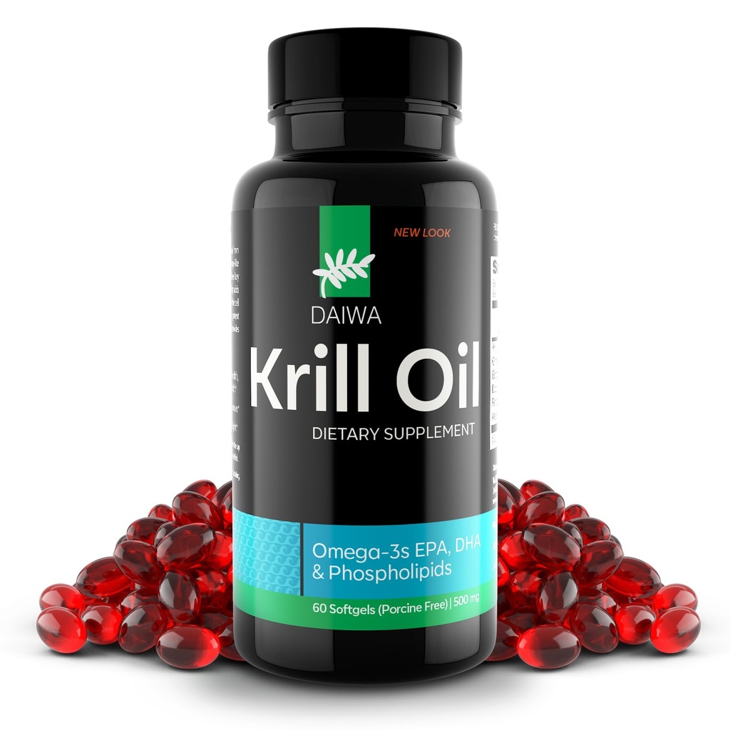Daiwa Krill Oil 1000mg Softgels - EPA DHA Omega 3 Antarctische Krill Oil Supplement met Astaxanthine - Natural Solution for Joint, Brain Support and Heart Health - 60/ct
