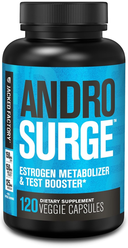 Jacked Factory Androsurge Estrogen Blocker for Men - Natural Testosteron Booster for Men & Estrogen Metabozer with Tongkat Ali, DIM, Long Jack & More - Test Booster & Muscle Builder - 120 Count