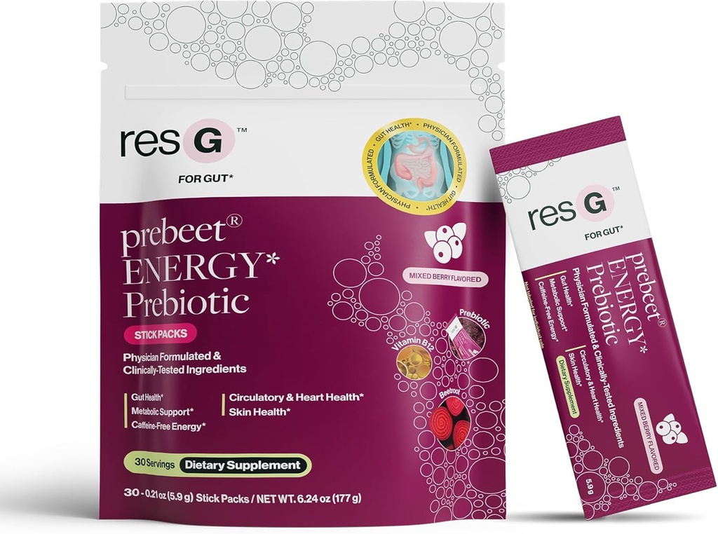 resG prebeet Prebiotic - Fiber Digestie Supplement, Drinkbare GLP-1, Powder Packets voor vrouwen en mannen, On The Go Gut Health Drink Mix, Glutenvrij, Suikervrij - 30 Stick Packs