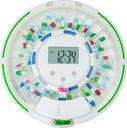 Automatische pildispenser voor ouderen met alarm, vergrendel 28 dagen medicatiedispenser, 6 doseringssjablonen, geluids- en lichtwaarschuwingen en sleutel voor vitamines, supplementen (heldere deksel)
