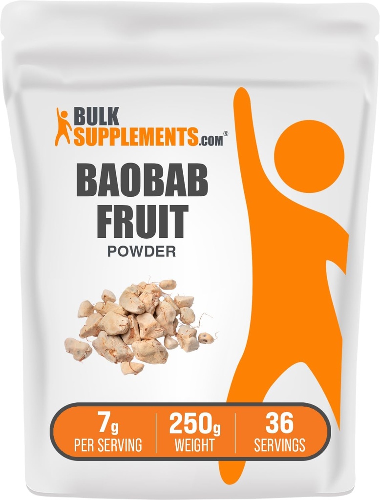 BulkSupplements.com Poudre de fruits Baobab - Supplément Baobab, Supplément antioxydant - Sans gluten, 7g par portion, 250g (8,8 oz) (paquet de 1)