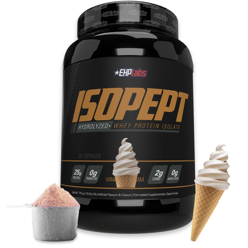 IsoPept Hydrolyzed Whey Protein Powder by EHplabs - 100% Wei Protein Isolaat & Hydrolysaat, 27 g Proteïne, Non-GMO, Glutenvrij, Fast Absorbing, Easy Digesting, 27 Serves (Vanilla Ice-Cream)