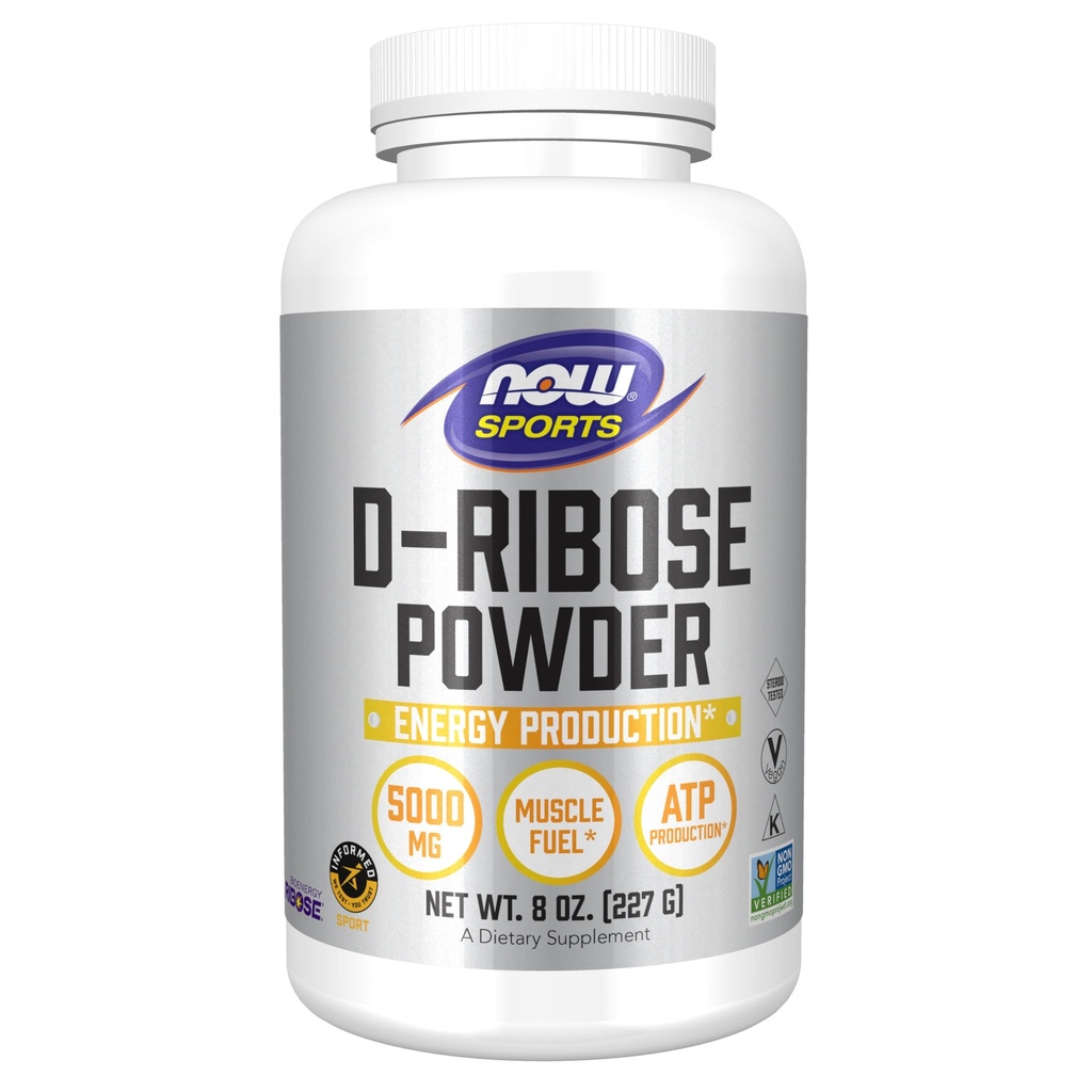 NOW Foods Sports Nutrition, D-Ribose Powder 5.000 mg, Certified Non-GMO, Energy Production*, 8-Ounce
