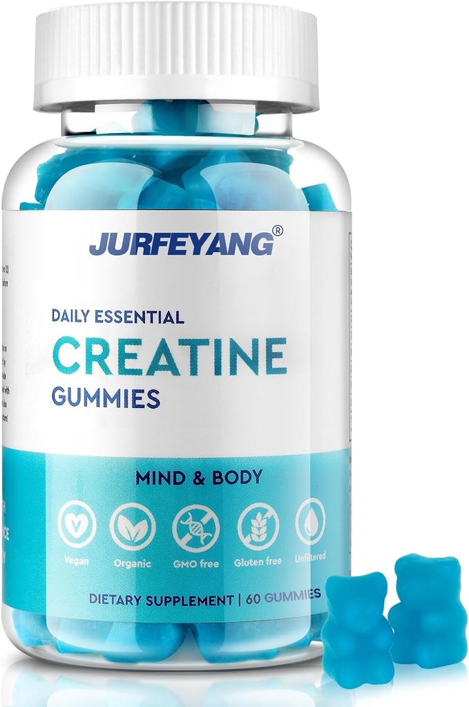 NutraBits Creatine Monohydraat Gummies, 5g Creatine Monohydraat per portie - Geen suiker of kunstmatige kleuren, veganistisch & Halal - Blueberry Flavor - 60 Gummies