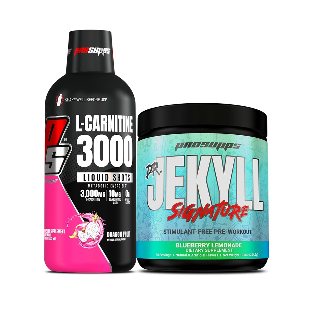 PROSUPPS L-Carnitine 3000 Stimulant Gratis Liquid Shots (31 Servings, Dragon Fruit) en Mr. Hyde Signature Series Pre-workout Energy Powdered Drink (30 Servings, Blueberry Lemonade) Bundel