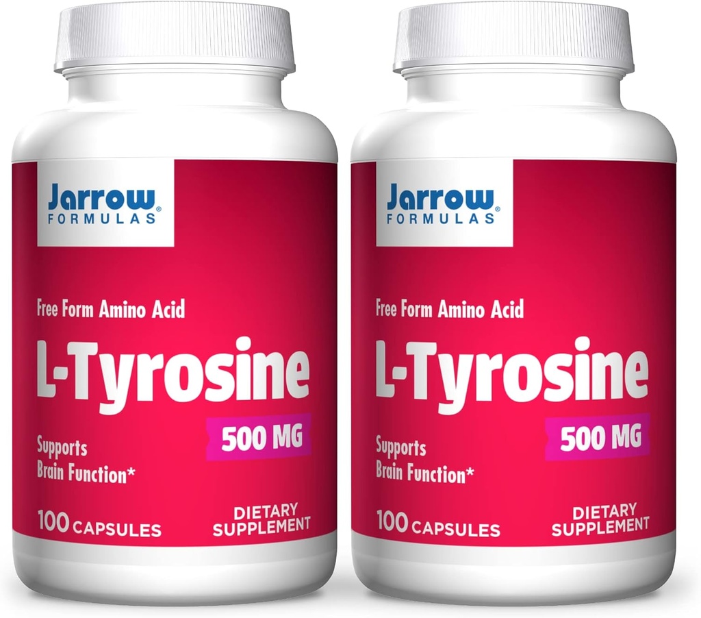 Jarrow Formules L-Tyrosine 500 mg - 100 capsules - Ondersteunt hersenfunctie - Hersen Neurotransmitter Precursor - Vrije vorm Aminozuur - Bevat Pure Crystalline L-Tyrosine - 100 porties