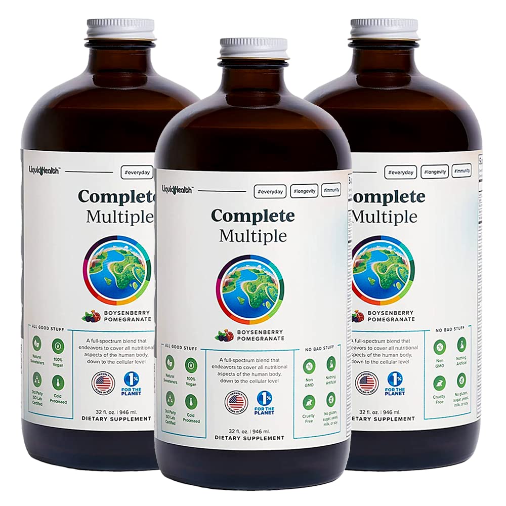 LIQUIDHEALTH Complete Multiple Adult Liquid Multivitamin - Essential Vitamins, Minerals & Nutrients, Immune Support, Gut Health, Energy, Detox - Made in USA, Vegan, Non-GMO, Sugar-Free (3 Pack)