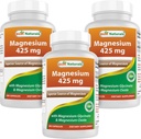 Best Naturals Magnesium 425 mg 180 Veggie Capsules - Hoge Absorptie Magnesium Glycinaat & Magnesiumoxide Gecheleerd, Non-GMO, Glutenvrije Spier Relax (180 Tel (Pack of 3))