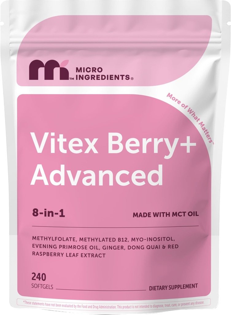 Vitex Berry+ Advanced, 240 Softgels | Chasteberry Supplement for Women | Hormone Balance Support* | 8-in-1 with Myo-Inositol, Evening Primrose Oil, Dong Quai, Folate | Made with MCT Oil | Non-GMO