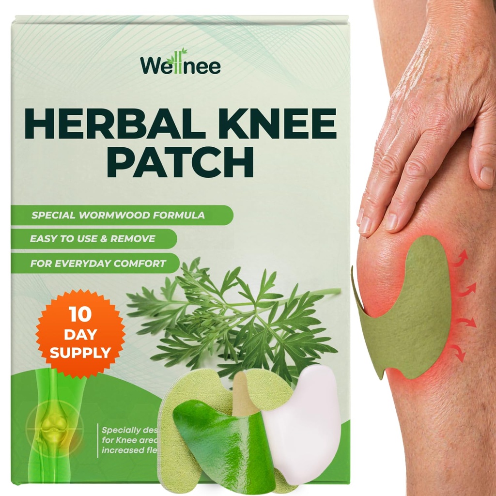 Wellnee Original Herbal Knie Patch - Wellknee Plaster for Knie Support & Muscle Pain - Maximale sterkte voor een tijdelijke verlichting - Kleefwarmte Patches gemaakt met natuurlijke kruiden voor Wellness (10 Pads)
