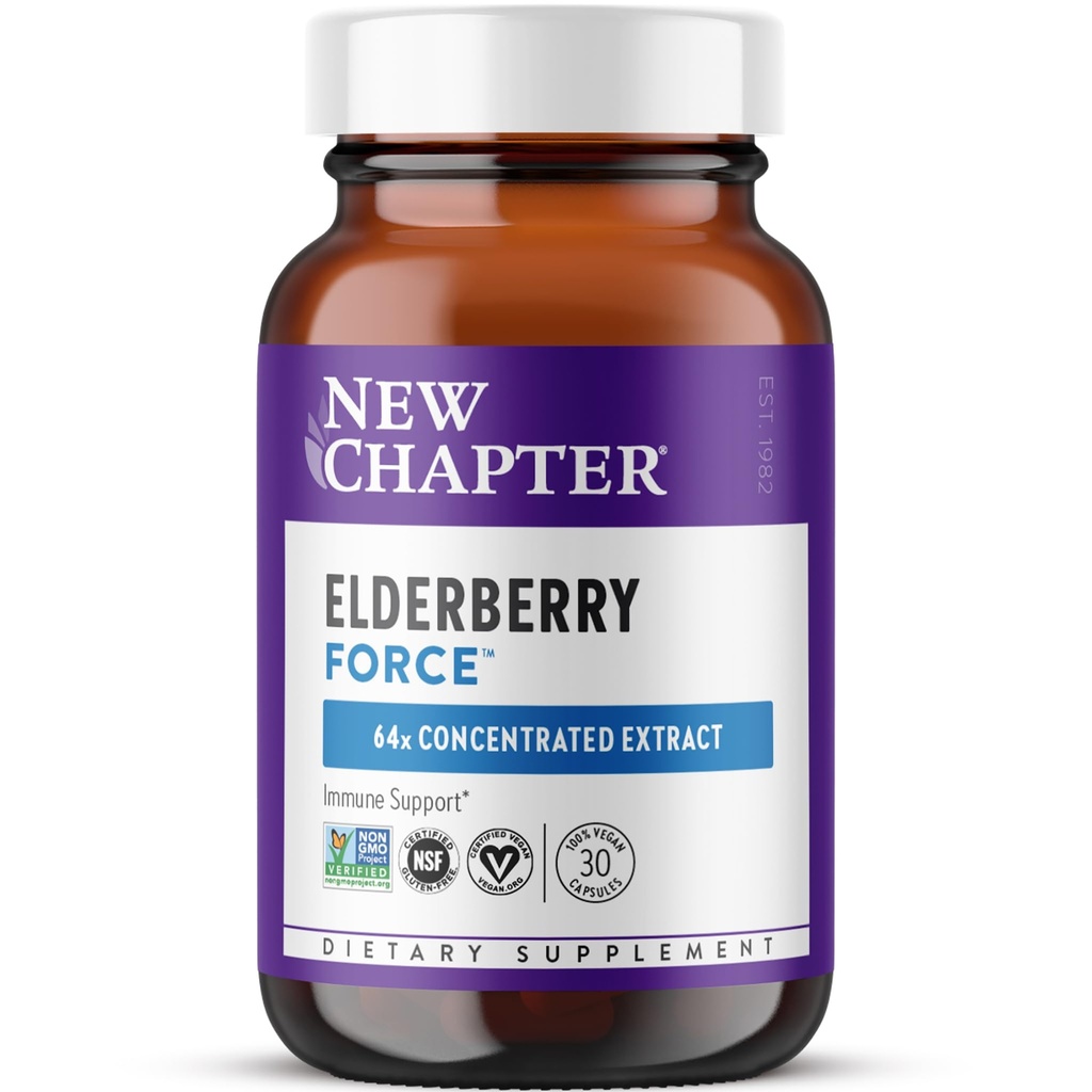 Nieuw hoofdstuk Vegan Elderberry Capsules met 64x Geconcentreerde Zwarte Vlierbes + Zwarte bessen voor Uitgebreide Immune Ondersteuning, Niet-GMO Project Geverifieerd, Glutenvrij, Gecertificeerde Veganist, 30 Tel.