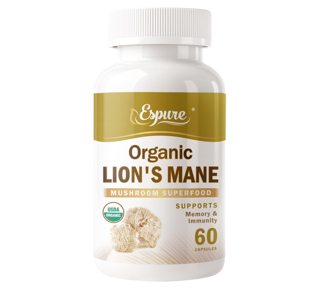 Organic Lion's Mane Capsules - Memory, Focus & Immunity Support, 1500mg, 30% Polysaccharides, Lab Tested, Non-GMO, Gluten Free, 60 Vegan Capsules