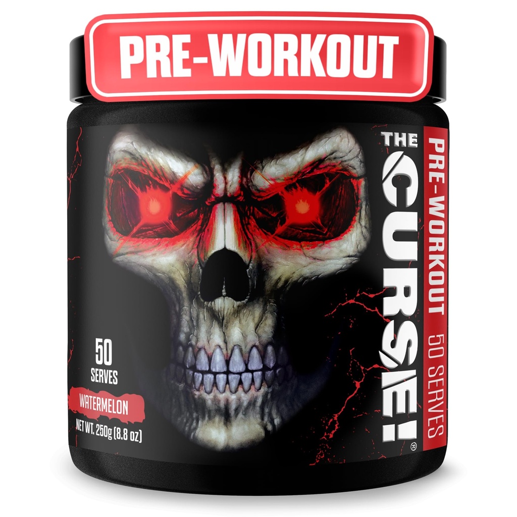 JNX SPORTS The Curse! Voorbehandeling Powder for Men & Women, Cafeïne, Beta-Alanine, Creatine, L-Citrulline, 50 Servings, Watermeloen smaak Boost Energy, Strength & Focus
