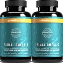 Primal Oogst Omega 3 Visoliesupplementen, 30 porties Zachte Gels Capsules w/1000mg EPA + DHA Supplementen, Geen Fishy Burps Non-GMO Omega 3 Vetzuur, 2 Pack