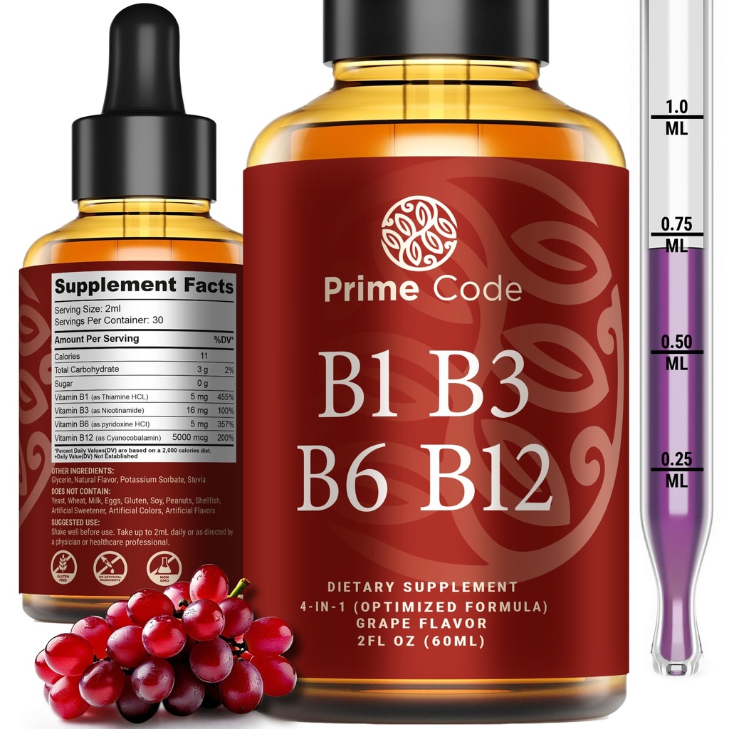 Prime Code Liquid Vitamin B1 Drops with Vitamin B3 B6 & B12 