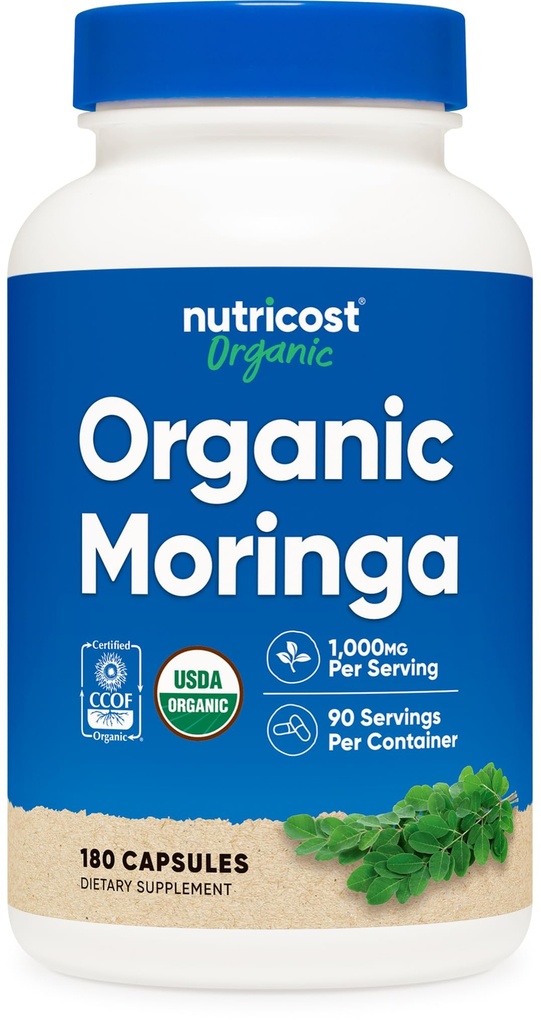 Nutricost Moringa Capsules 500mg, 180 Capsules (90 porties) - Vegetarische Capsules, Non-GMO, Glutenvrij